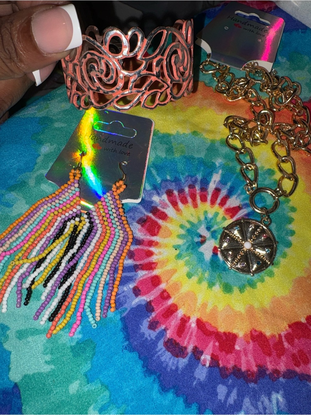 Boho Multicolor Seed Bead Fringe Earrings - Gold Chain Accent bundle